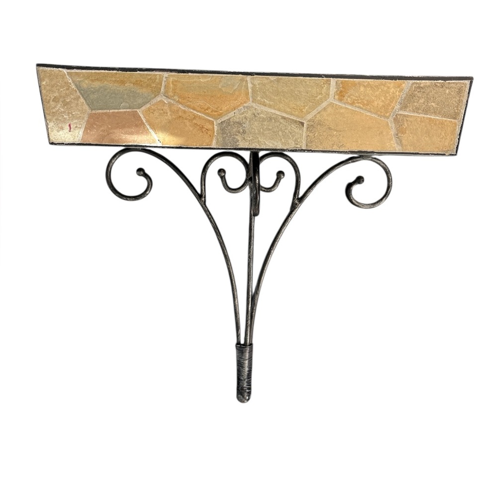 Ornate Vintage Stone and Wrought Iron Tan Brown Wall Mount Sconce Shelf (2 of 2)